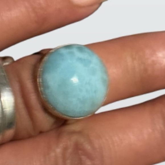 Natural Larimar Stone/ Crystal in Sliver Silver Ring Setting Size 6 - Picture 12 of 12